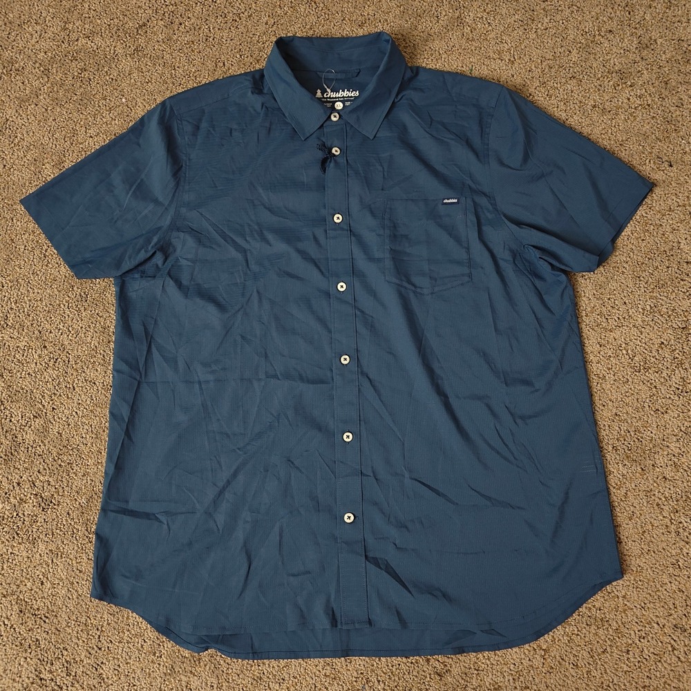 Chubbies Mens Short Sleeve Button Down Shirt Blue X Large Polyester Spandex NWT - Picture 7 of 9